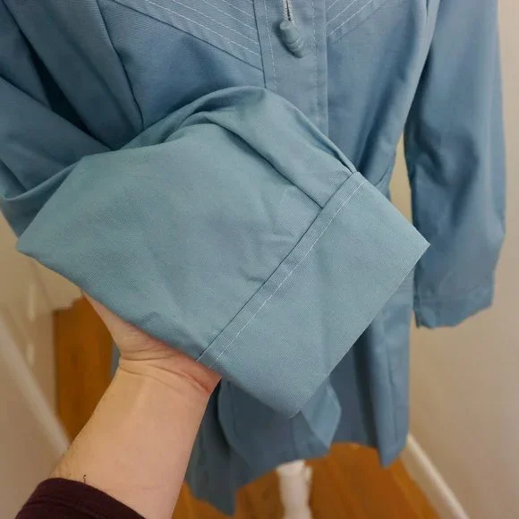 💜 VINTAGE Light Blue Hooded Long Sleeve Jacket/Coat - Picture 10 of 15
